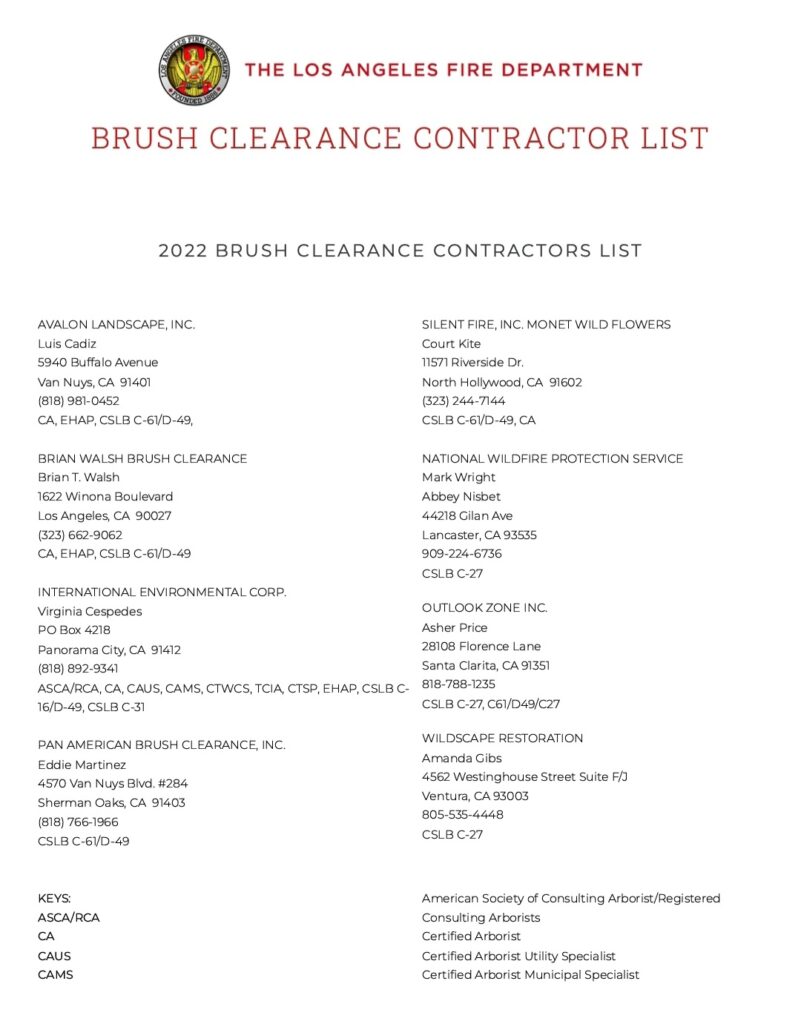 AB-38 Defensible Space Brush Clearance State of California Contractor List