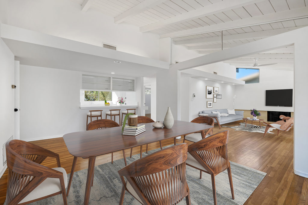 Mid Century Krisel & Palmer Home For Sale Open Floorplan Indoor & Outdoor Dining View