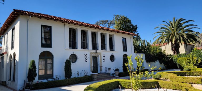 Exterior view outside of a San Marino estate that is a Spanish Colonial Revival gem with Moorish influence. (Image courtesy of David Clark)