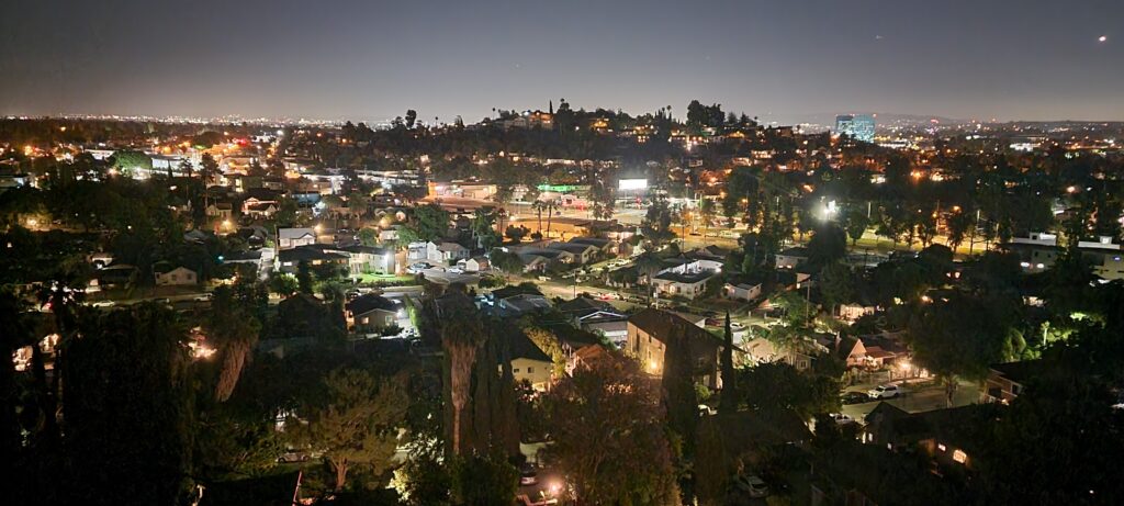 Nightime view with city lights and panoramic sweeping views of El Sereno, Alhambra, South Pasadena, Monterey Park. Tour this El Sereno Home