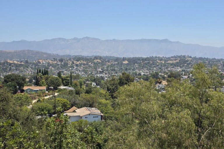 Hillside homes and the San Gabriel Mountains seen from Mount Washington, Los Angeles